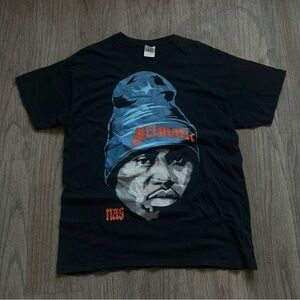 Gildan Black Tee with Blue Beanie Portrait and Red Accents